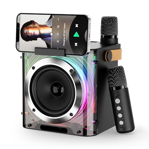 Image of PKBD Karaoke Machine 2 Microphones for Adults Kids, Portable Bluetooth Speaker with 4 Voice Changing Effects and 5 Light Effects, Karaoke Speaker for Gift Home Party - Support TF Card, AUX (Black)