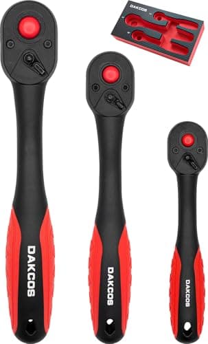 Image of DAKCOS Socket Wrench Set 1/4" 3/8" 1/2" Drive Ratchet with Quick Release Composite Offset Handle Reversible Spanner 72 Teeth