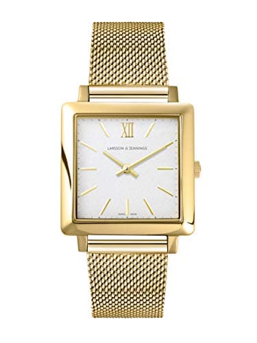 Image of Larsson & Jennings Norse Unisex Mens Womens Watch with 34mm Satin White dial and Gold Gold Plated Stainless Steel Strap LJXII234004.
