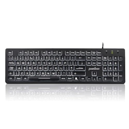 Image of Perixx PERIBOARD-317 Wired USB Keyboard, White LED Backlit, Big Print Illuminated Keys, UK QWERTY, Black
