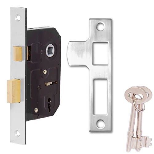 Image of Rhino 2.5 inch/63mm 2 Lever Sashlock, Mortice Locks for Internal Doors, Provides Door Latching in Addition to Lock & Key Door Security, Perfect for Internal Timber Doors. (Chrome)