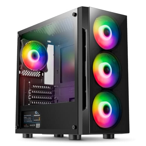 Image of CiT Flash Micro-ATX PC Gaming Case - 4x Pre-Installed 120mm ARGB Rainbow Fans, 4mm Tempered Glass Front & Side Panels, 240mm Water Cooling Support, Compact Desktop Computer Tower | Black
