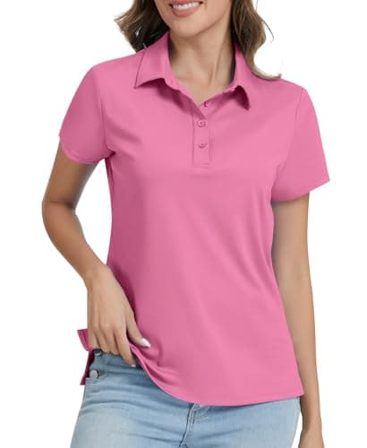 Image of JoyGirl Polo Shirts for Women Short Sleeve T Shirts Quick Dry Lightweight Breathable Gym Tops Collared Golf Shirt with 4-Buttons (Rose Pink,XL)