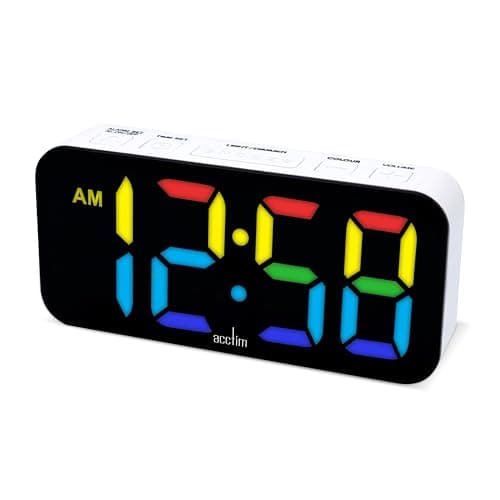 Image of Acctim Jaxon White Digital Alarm Clock, LED Colour Changing Display, USB-C Mains Powered, USB-C Charging Port