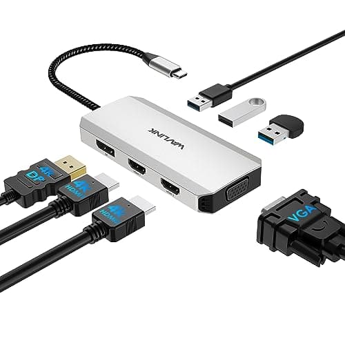 Image of WAVLINK USB C Hub Quad Display, 7 in 1 Laptop Docking Station, Multiport Adapter with Dual 4K HDMI1/HDMI2, 4K DP, VGA, 3 USB2.0 (up to480Mbps), for MacBook/Windows