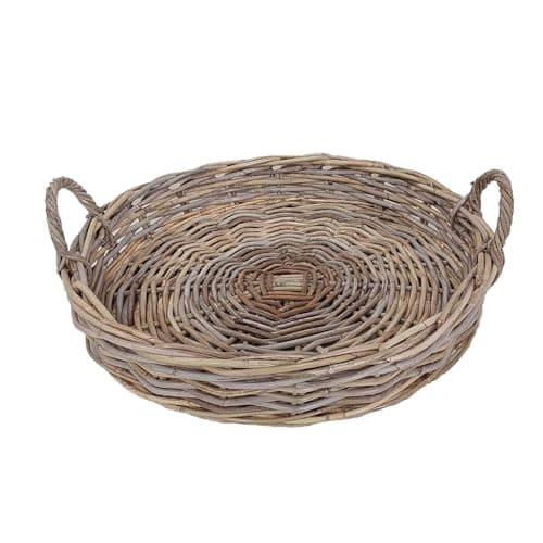 Image of Willow Wicker Rattan Serving Tray Multi-Purpose Trays with Handles Round Platter for Food, Drinks and Decoration (Large)
