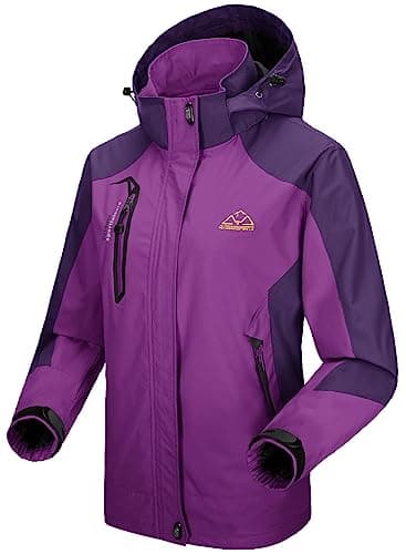 Image of donhobo Women's Waterproof Ski Jackets,Outdoor Hiking Walking Raincoat Jacket Lightweight Windproof Windbreaker Coats with Hood Purple L