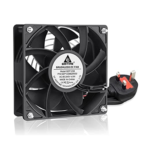 Image of GDSTIME 120mm 240V Cooling Fan AC EC 230V Fridge Axial 220V Fan 120mm x 38mm Dual Ball Bearing with UK Plug for Workstation Server Cabinet PSU Industrial Exhaust Ventilation Cooling