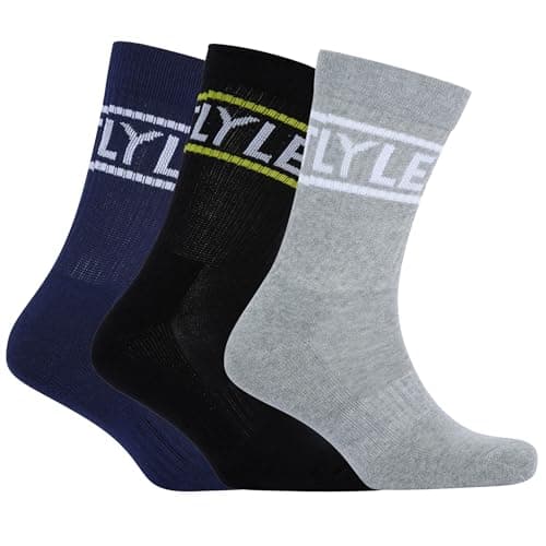Image of Lyle & Scott Men's Sports Socks 3 Pairs Jock Multipack UK 7-11 Assorted Colours (UK, Alpha, One Size, Regular, Regular, Black/Grey Marl/Peacoat)