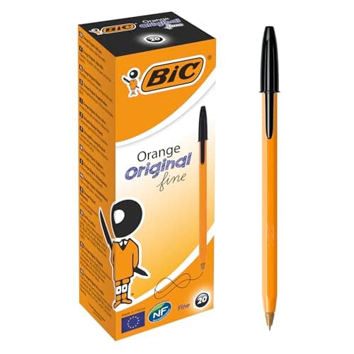 Image of BIC Orange Fine, Ballpoint Pens, Writing Pens with Long-Lasting Ink, Fine Point (0.8 mm), Black Ink, Box of 20