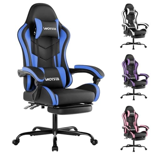 Image of Gaming Chair with Footrest, Ergonomic Gaming Chair, Computer Chair with Lumbar Support, Head Rest, Height Adjustable PC Chairs with 360°-Swivel Seat for Office or Gaming, Black Blue