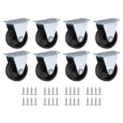 Image of PATIKIL 1.5" Rigid Caster Wheels, 8 Pack Silent Fixed Plate Casters with M4 Screws for Furniture Workbench Cart Trolley One Direction Rolling, Black(NO Brake)
