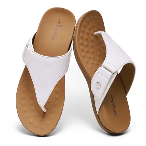 Image of Littleplum Womens Flip Flops with Arch Support Sandal Ladies Slip On Cushion Comfy Thong Sandals, White, 6.5 UK