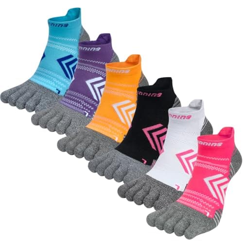 Image of YuaLov Women's athletic socks toe socks thickened running socks five-finger socks short socks breathable and sweat-wicking (6 pairs)