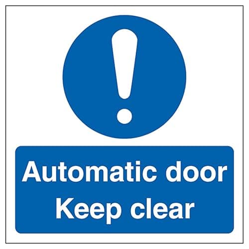 Image of V Safety Automatic Door - Keep Clear - Square 150 x 150 mm - 2mm Super-Tough Rigid Plastic Safety Sign