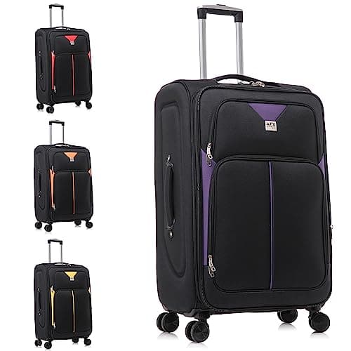 Image of ATX Luggage Suitcase Large Expandable Soft Shell Durable Lightweight Hold Check in Trolley Case with 4 Dual Spinner Wheels and Built-in 3 Digit Combination Lock (Black/Purple, 109 Liters)