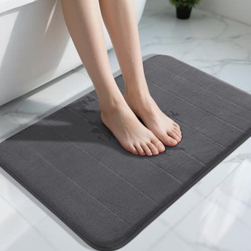 Image of Yimobra Memory Foam Bath Mat Large Size, 51 x 81 cm, Soft and Comfortable, Super Water Absorption, Non-Slip, Thick, Machine Wash, Easier to Dry for Bathroom Floor Rug, Dark Gray