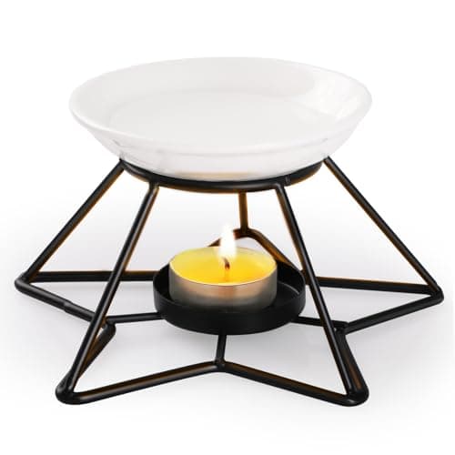Image of Bighan Metal Essential Oil Burner Wax Melt Burner Diffuser, Tea Light Candle Holder Aroma Diffuser Home Bedroom Decor, Pentagram Black