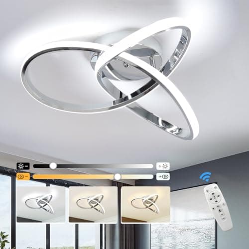Image of EIDISUNY Led Ceiling Light Dimmable, Modern Led Ceiling Lamp with Remote Control, Minimalist Chrome Ceiling Lights for Bedroom Kitchen LivingRoom Dining Office Hallway - 42W, Silver, 40cm, 3000K-6000K