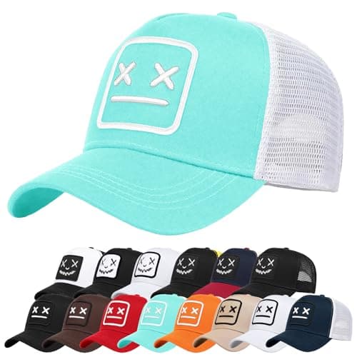 Image of Enwokran Baseball Cap Mens Quirky Bizarre Embroidery Hats Unisex, Hip Hop Trucker Caps Adjustable Mesh Back UPF 50+ UV Protection Summer Sun Hat Sports Cap (Light Blue)