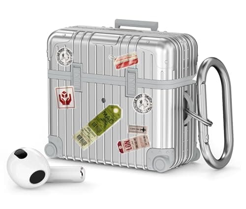 Image of VISOOM Compatible With Airpods 3 Case, Cute Suitcase Design TPU Anti-Scratch Shell Shockproof Hard Protective Case for Airpods 3rd Gen with Keychain[Support Wireless Charging], Silver