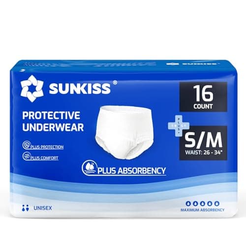 Image of SUNKISS TrustPlus Incontinence Pants for Men and Women, Adult Pull Ups, Disposable Protective Underwear, Maximum Absorbency, Odour Control, Small/Medium, 16 Count
