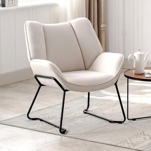 Image of chairus Linen Armchair for Living Room Upholstered Tub Chair Single Occasional Accent Chair with Metal Legs (Beige)
