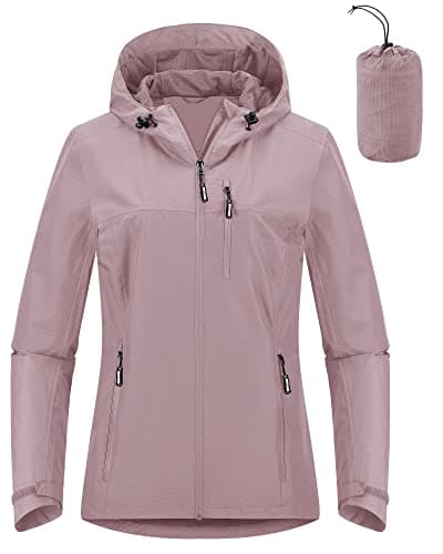 Image of Outdoor Ventures Women's Waterproof Jackets Ladies Lightweight Windproof Packable Rain Jacket Raincoat Outdoor Windproof Running Golf Cycling Softshell Jacket with Hood Rose M/UK12