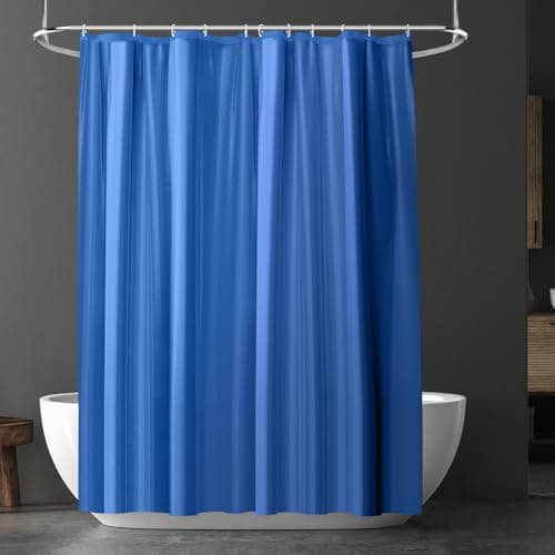 Image of URAQT Shower Curtain Anti Mould, Waterproof PEVA Bath Curtains, Mildew Resistant Bathroom Shower Curtain with 12 Hooks, Plain Color Bathtub Curtains for Bath Tub Shower Stall, 180 x 180 cm, Dark Blue