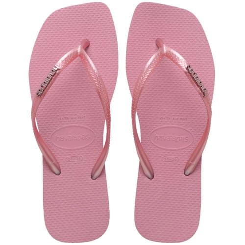 Image of Havaianas Rose Gold Women's Pop Up Metallic Logo Slim Square Slipper - 9, Chiffon Pink, 39