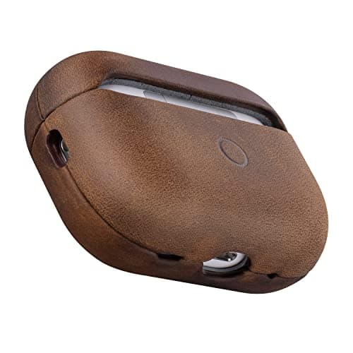 Image of Maogoam for AirPods Pro 2nd Generation Case Leather, Genuine Vintage Crazy Horse Cowhide Leather Case for Airpods Pro 2, Retro Indiana-Jones Style, The Front LED Visible, Dark Brown