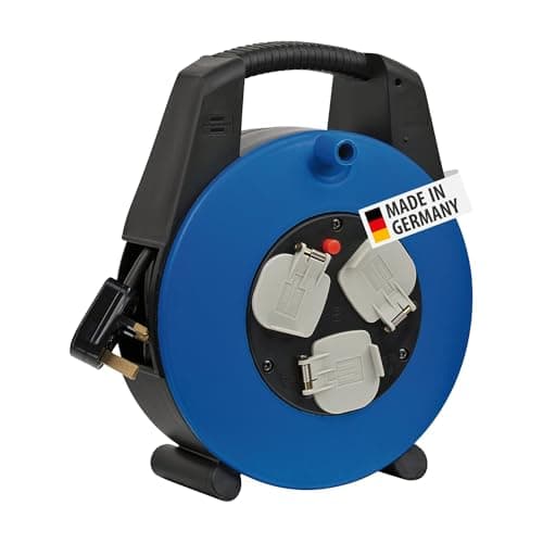 Image of Brennenstuhl Vario Line 3-way socket cable box (15m extension cable, portable), small plastic cable reel box with carry handle, cable colour: black