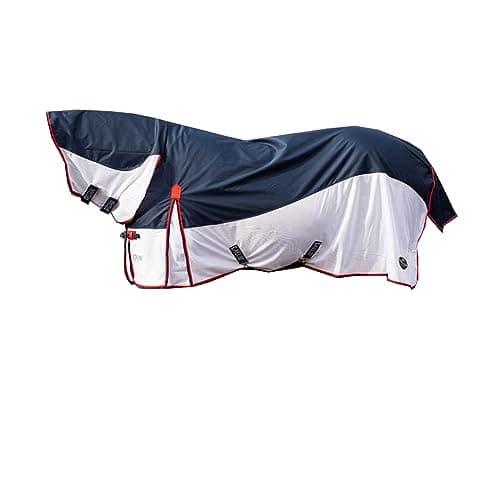 Image of Gallop Equestrian Combo Full Neck Lightweight Horse Fly Turnout Rug, UV Protect, Waterproof (6'3'', Navy / White)