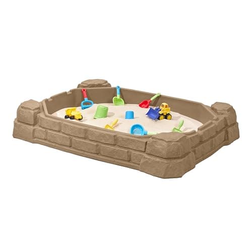 Image of Step2 Naturally Playful Sandbox with lid and seating areas | Plastic/plastic sandbox for children