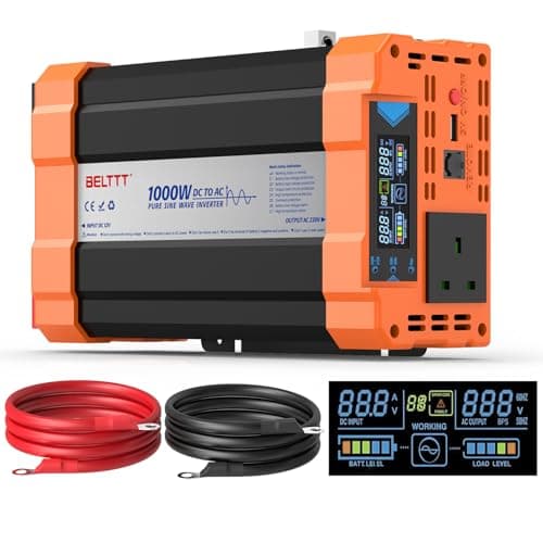 Image of Rewing 1000W Power Inverter 12V to 230V AC Pure Sine Wave Inverter,Car Inverter DC 12v to AC 230V UK with AC Sockets Dual Car Adapter With LED Display Suitable for Travel, RV, Camping
