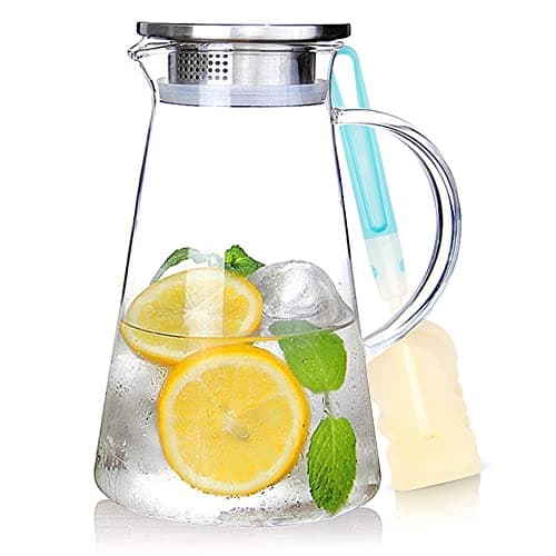 Image of SUSTEAS 2.0 Liter 70 Ounces Glass Pitcher with lid iced Tea Pitcher Water jug hot Cold Water ice Tea Wine Coffee Milk and Juice Beverage Carafe, 1 Long-Handled Brush Included