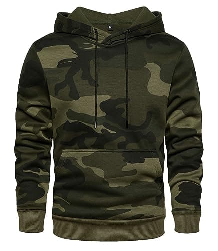 Image of MANLUODANNI Men's Pullover Fleece Sweatshirt Camouflage Hoodies Army Green L