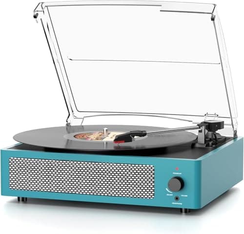 Image of Vinyl Record Player Wireless Bluetooth Turntable with Speakers for Records Belt-Driven Vintage Turntable Support 3-Speed, Headphone, RCA Line, AUX-in for LP Vinyl Players Home Decoration Blue