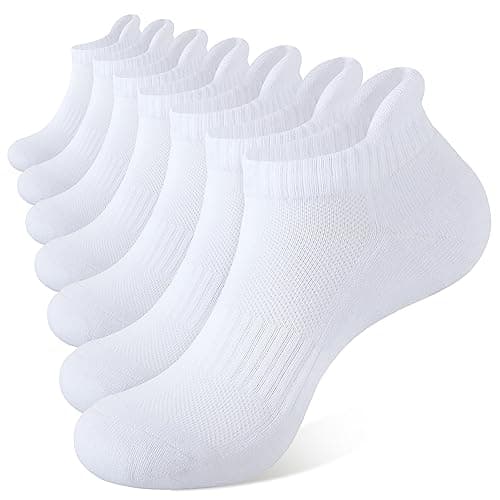 Image of CLOSEMATE 7 Pairs Ankle Trainer Cushioned Sports Socks for Men Women Non-slip Tab Cotton Breathable Low Cut Athletic Running Socks (7White, Size L)