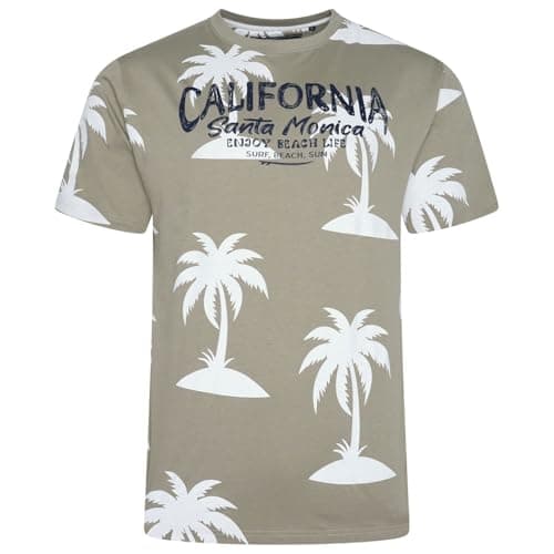 Image of Kam Palm Print T Shirt Cotton California Tee Mens Big Plus Size 2XL-8XL 5814 (UK, Alpha, 4XL, Plus, Regular, Laurel Oak)