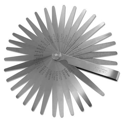 Image of Feeler Gauges 0.03-1.00mm/0.001-0.04" 32 Blades Tapered Feeler Gauge Metric and Imperial, Dual Marked Metric and SAE for Measuring Gap Thickness or Width for Spark Plug, Valve, Piston, Guitar