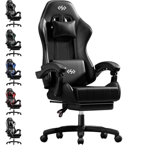 Image of Precision Synergie Gaming Chair for Adults, Ergonomic Video Game Chairs with Footrest, Reclining Computer Chair with Lumbar Support and Headrest, 360° Swivel PC Chairs for Office or Gaming, Black