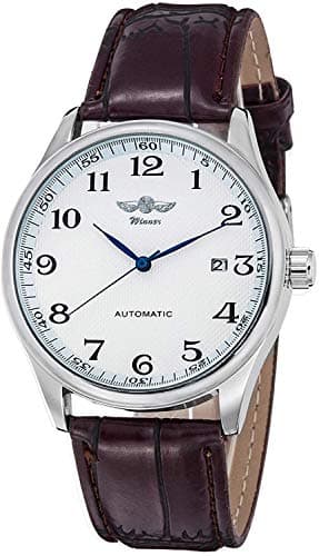 Image of Gute Mens Watches,Mechanical Watch White Dial Blue Hands PU Band Self-Wind Men-Standard
