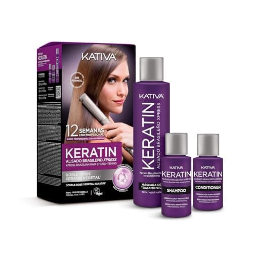 Image of KATIVA Keratin Brazilian Straightening Xpress with Double Keratin, Formaldehyde Free, Anti-Frizz Hair Treatment, Smooth Result Up to 10-12 Weeks