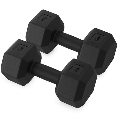 Image of ZENO Dumbbells Pair 8KG | Weights Dumbbells Set | Plastic Dumbbell Pair | Hex Dumbbell For Strength Training, Home Training & Gym | Weights Set | Anti Slip & Anti Roll | 2 X 4KG