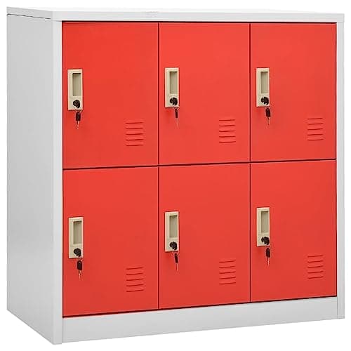 Image of vidaXL Steel Locker Cabinet with Locks - Modern Industrial Style, Light Grey and Red, Secure Office and School Storage Solution