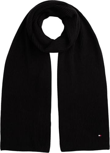 Image of Tommy Hilfiger Men’s Flag Ribbed Knit Pima Cotton Cashmere Scarf, Black (Black), One Size
