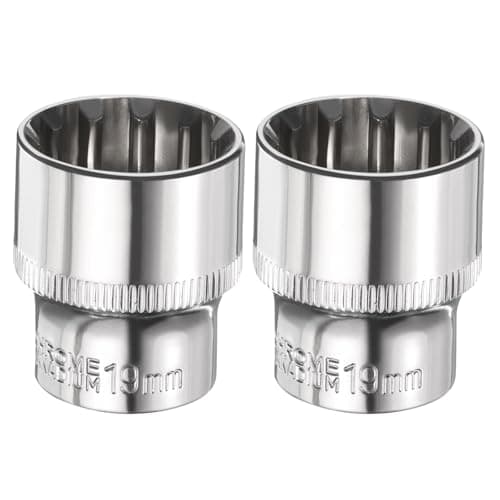 Image of sourcing map 2pcs 12 Points Socket 3/8" Drive 19mm Metric Shallow Impact Socket Cr-V Steel Chrome Plating Flip Sleeve Nut Driver Wrench for Home Auto Nuts Bolts Repair