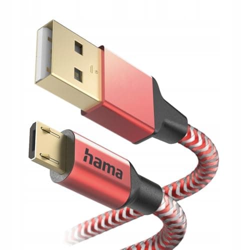 Image of Hama USB Cable 2.0 A Male to Micro USB Charging Plug (480 Mbit/s, 3 A, Nylon, 1.5 m) Red