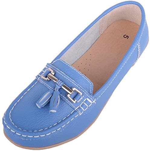 Image of ABSOLUTE FOOTWEAR Womens Slip On Leather Loafer/Deck/Boat Shoes, French Blue, UK 6